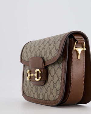 Gucci Horsebit 1955 Small Shoulder Bag in Beige/Dark Brown GG Supreme Monogram Canvas & Brown Leather Trim with Gold Hardware RRP £2,400