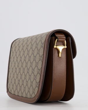 Gucci Horsebit 1955 Small Shoulder Bag in Beige/Dark Brown GG Supreme Monogram Canvas & Brown Leather Trim with Gold Hardware RRP £2,400