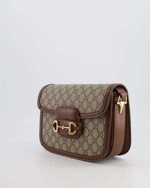 Gucci Horsebit 1955 Small Shoulder Bag in Beige/Dark Brown GG Supreme Monogram Canvas & Brown Leather Trim with Gold Hardware RRP £2,400