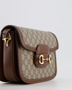 Gucci Horsebit 1955 Small Shoulder Bag in Beige/Dark Brown GG Supreme Monogram Canvas & Brown Leather Trim with Gold Hardware RRP £2,400