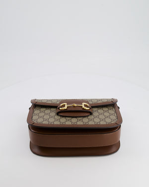 Gucci Horsebit 1955 Small Shoulder Bag in Beige/Dark Brown GG Supreme Monogram Canvas & Brown Leather Trim with Gold Hardware RRP £2,400