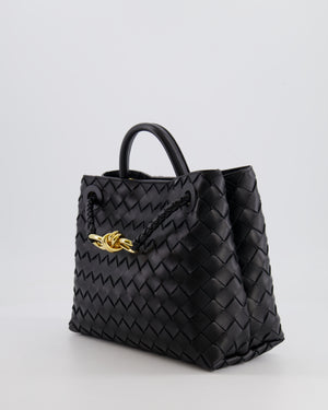 Bottega Veneta Black Small Andiamo Intrecciato Leather Top Handle Bag with Sliding Cross-Body and Gold Knot Hardware RRP £3,410