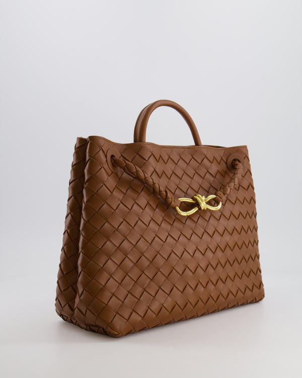 Bottega Veneta Medium Andiamo Bag in Cognac Intrecciato Leather with Gold Hardware RRP £4,030