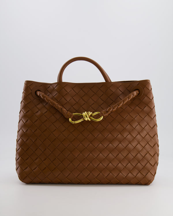 Bottega Veneta Medium Andiamo Bag in Cognac Intrecciato Leather with Gold Hardware RRP £4,030