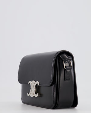 Celine Black Teen Triomphe Bag in Shiny Calfskin with Brushed Silver Hardware RRP £2850