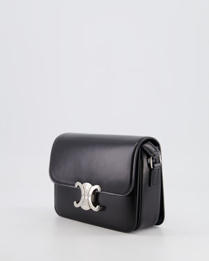 Celine Black Teen Triomphe Bag in Shiny Calfskin with Brushed Silver Hardware RRP £2850