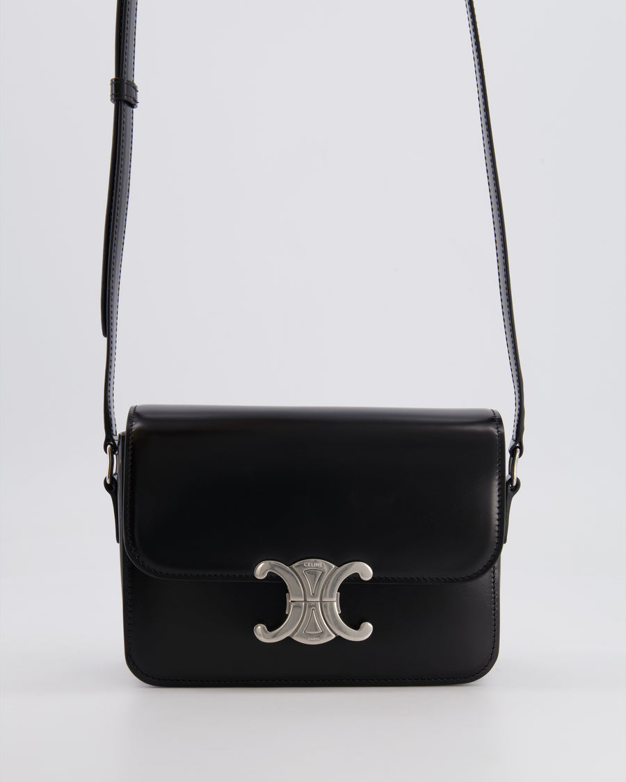 Celine Black Teen Triomphe Bag in Shiny Calfskin with Brushed Silver Hardware RRP £2850