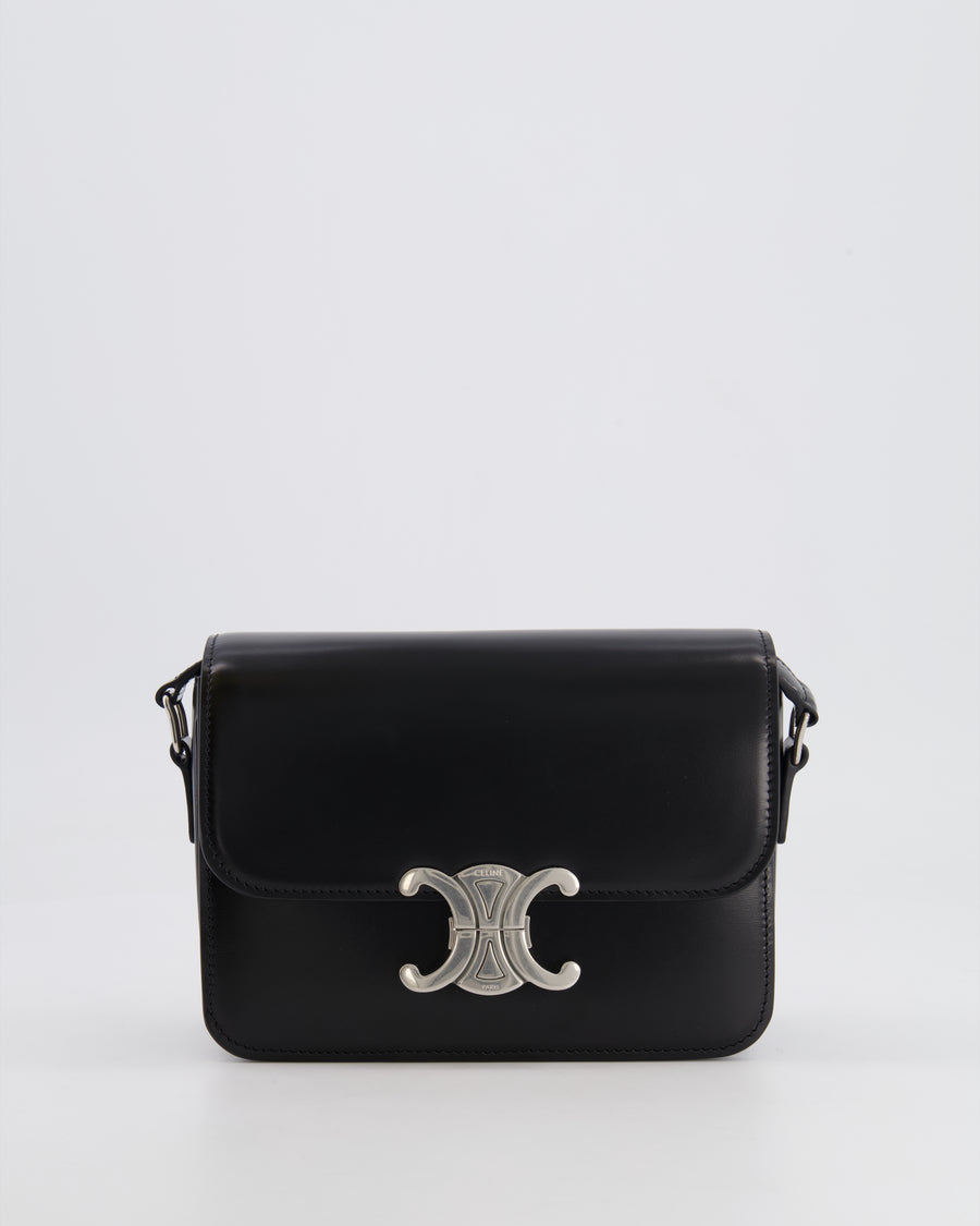 Celine Black Teen Triomphe Bag in Shiny Calfskin with Brushed Silver Hardware RRP £2850