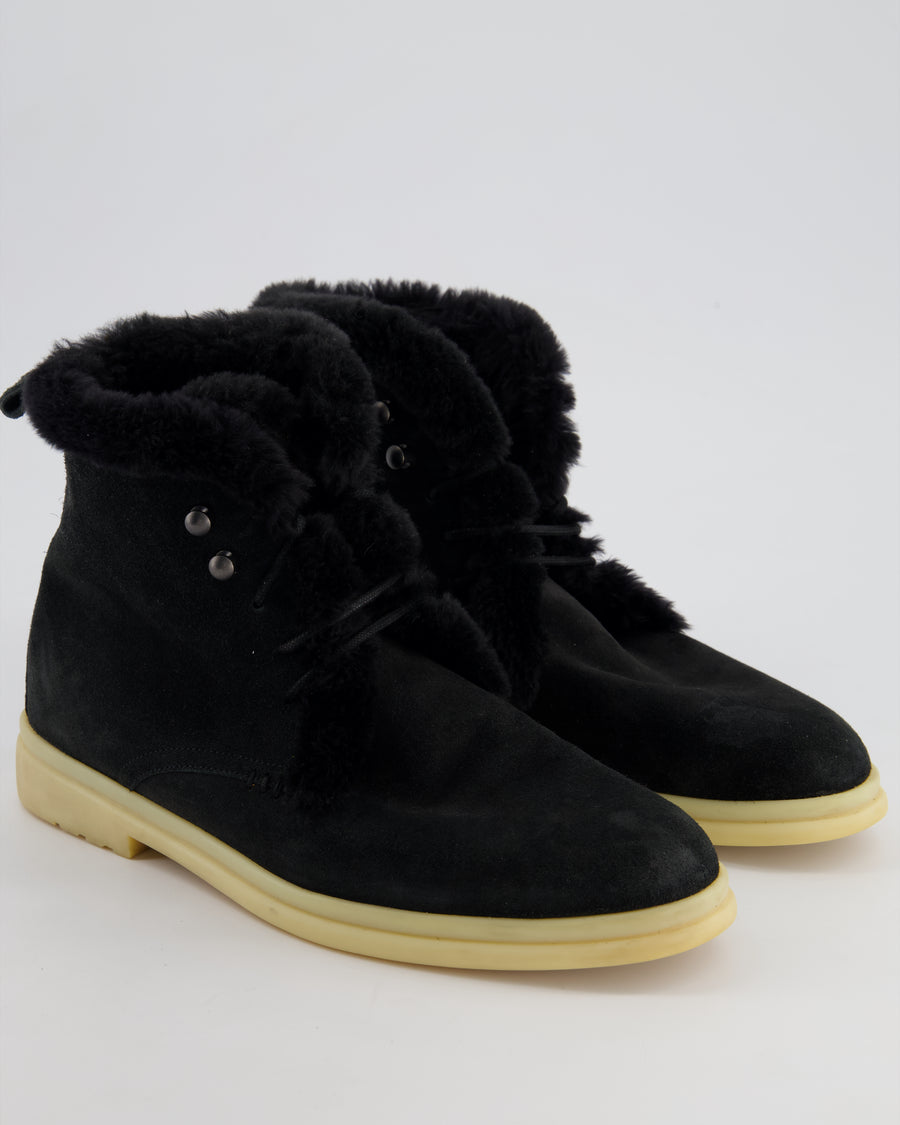 Loro Piana Navy Suede and Fur Lined Ankle Boots EU 37.5