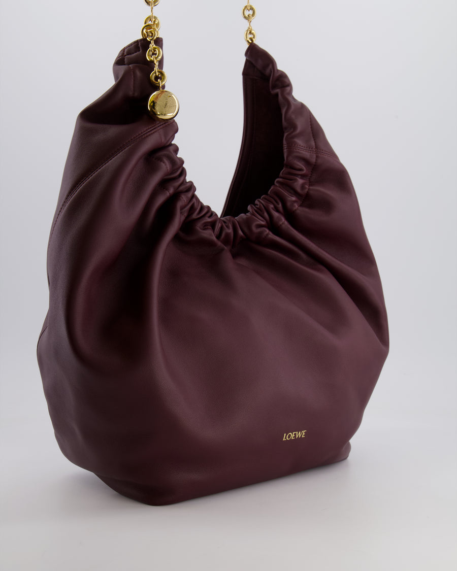 *HOT* Loewe Dark Burgundy Medium Squeeze Bag in Nappa Lambskin Leather and Gold Hardware RRP £3,650