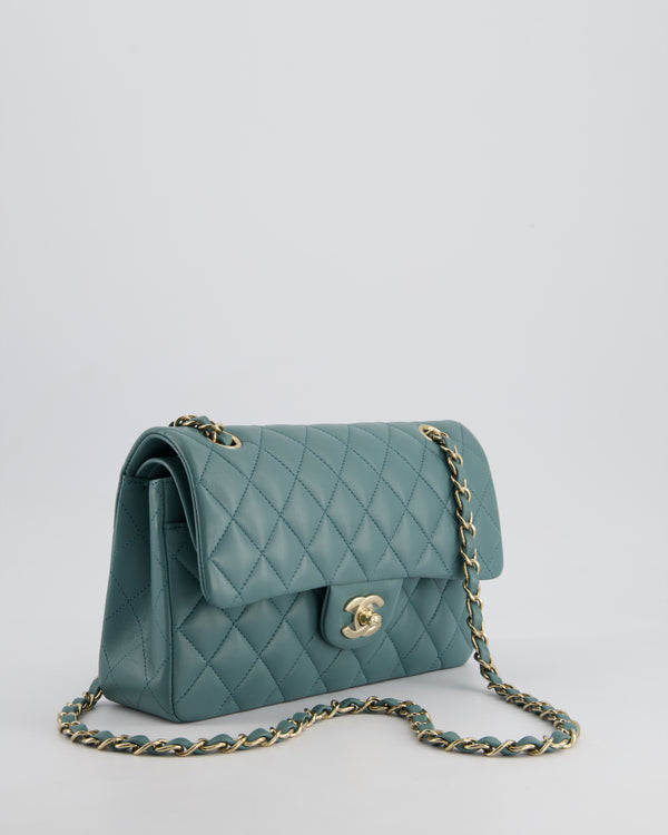 *HOT* Chanel Duck Egg Blue Small Double Flap Bag in Lambskin Leather with Champagne Gold Hardware