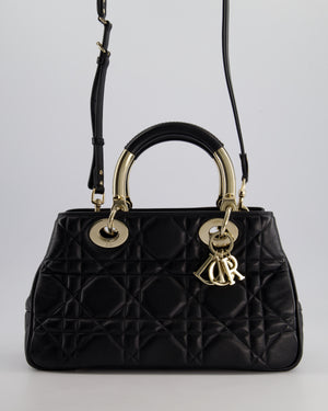 Christian Dior Black Lady 95.22 Bag in Cannage Lambskin Leather With Champagne Gold Hardware