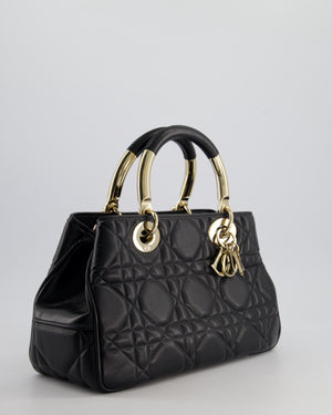 Christian Dior Black Lady 95.22 Bag in Cannage Lambskin Leather With Champagne Gold Hardware