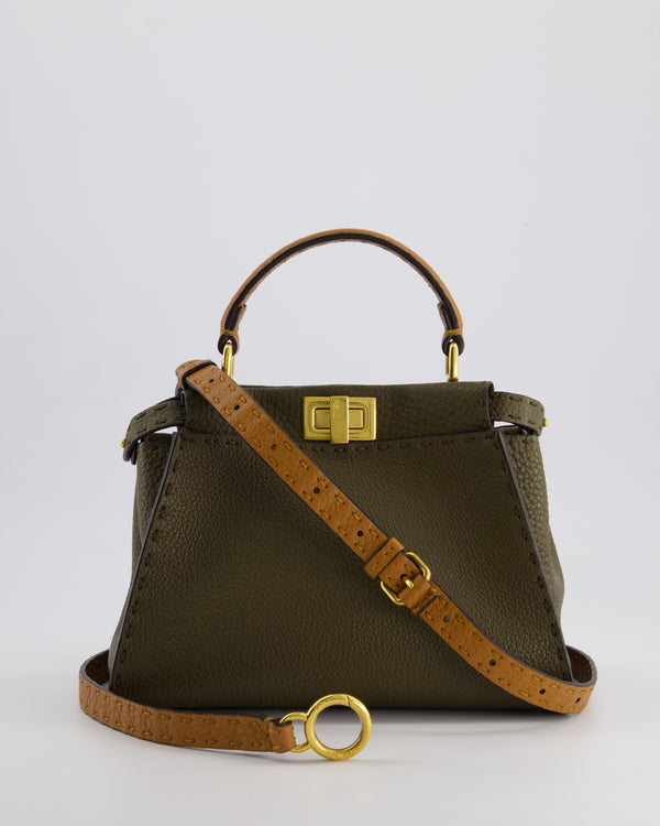 Fendi Khaki and Brown Leather Small Peekaboo Bag with Gold Hardware