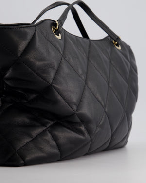 Chanel Black Quilted Lambskin Leather Shopper Tote Bag With Drawstring Interior Detail and Champagne Gold Hardware