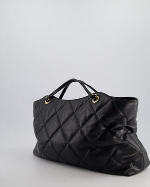 Chanel Black Quilted Lambskin Leather Shopper Tote Bag With Drawstring Interior Detail and Champagne Gold Hardware