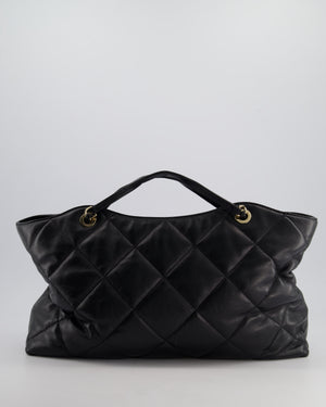 Chanel Black Quilted Lambskin Leather Shopper Tote Bag With Drawstring Interior Detail and Champagne Gold Hardware