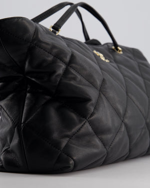 Chanel Black Quilted Lambskin Leather Shopper Tote Bag With Drawstring Interior Detail and Champagne Gold Hardware