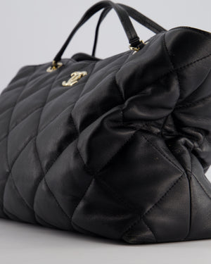 Chanel Black Quilted Lambskin Leather Shopper Tote Bag With Drawstring Interior Detail and Champagne Gold Hardware