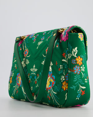 Gucci Green Silk Floral Medium GG Marmont Shoulder Bag with Gold Hardware