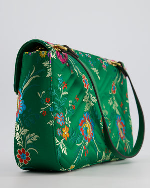 Gucci Green Silk Floral Medium GG Marmont Shoulder Bag with Gold Hardware