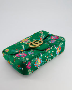 Gucci Green Silk Floral Medium GG Marmont Shoulder Bag with Gold Hardware