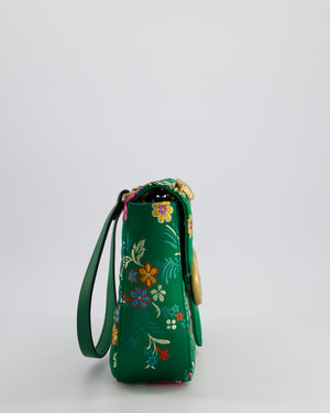 Gucci Green Silk Floral Medium GG Marmont Shoulder Bag with Gold Hardware