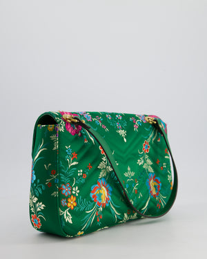 Gucci Green Silk Floral Medium GG Marmont Shoulder Bag with Gold Hardware