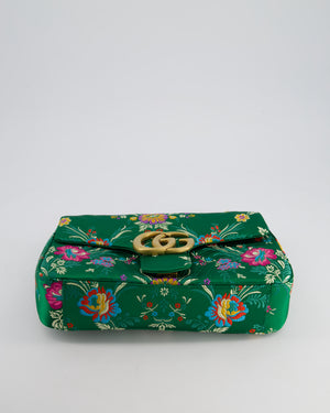 Gucci Green Silk Floral Medium GG Marmont Shoulder Bag with Gold Hardware