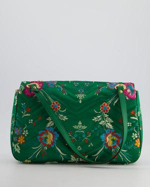 Gucci Green Silk Floral Medium GG Marmont Shoulder Bag with Gold Hardware