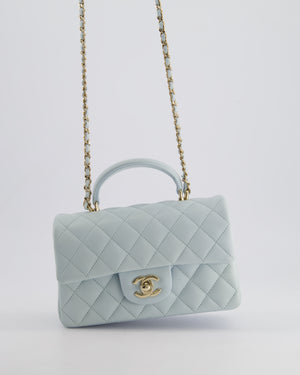 Chanel Baby Blue Mini Rectangular Top Handle Bag in Lambskin Leather with Champagne Gold Hardware