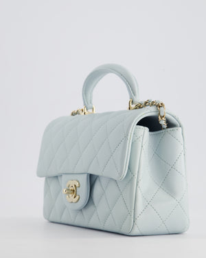 Chanel Baby Blue Mini Rectangular Top Handle Bag in Lambskin Leather with Champagne Gold Hardware