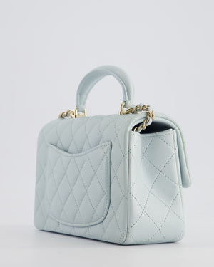 Chanel Baby Blue Mini Rectangular Top Handle Bag in Lambskin Leather with Champagne Gold Hardware