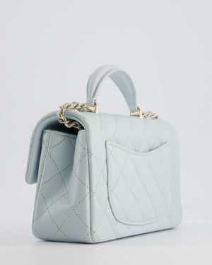 Chanel Baby Blue Mini Rectangular Top Handle Bag in Lambskin Leather with Champagne Gold Hardware