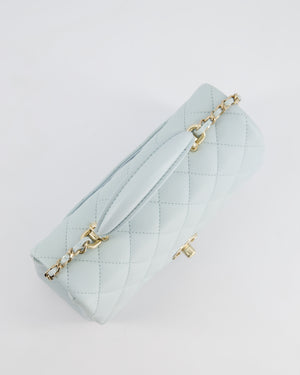 Chanel Baby Blue Mini Rectangular Top Handle Bag in Lambskin Leather with Champagne Gold Hardware