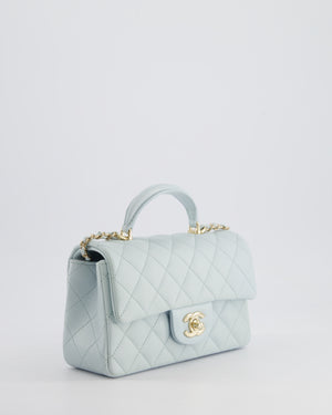 Chanel Baby Blue Mini Rectangular Top Handle Bag in Lambskin Leather with Champagne Gold Hardware