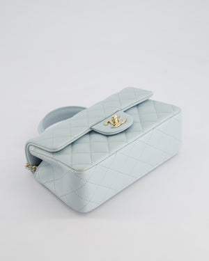 Chanel Baby Blue Mini Rectangular Top Handle Bag in Lambskin Leather with Champagne Gold Hardware