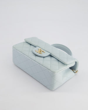 Chanel Baby Blue Mini Rectangular Top Handle Bag in Lambskin Leather with Champagne Gold Hardware