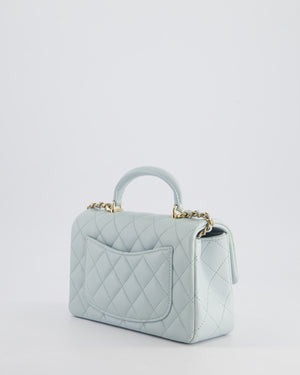 Chanel Baby Blue Mini Rectangular Top Handle Bag in Lambskin Leather with Champagne Gold Hardware