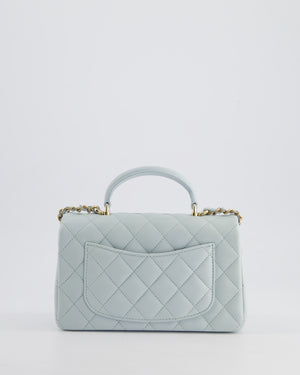 Chanel Baby Blue Mini Rectangular Top Handle Bag in Lambskin Leather with Champagne Gold Hardware