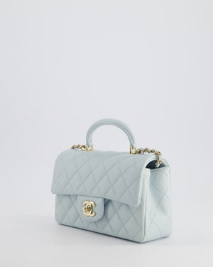 Chanel Baby Blue Mini Rectangular Top Handle Bag in Lambskin Leather with Champagne Gold Hardware