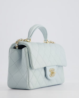 Chanel Baby Blue Mini Rectangular Top Handle Bag in Lambskin Leather with Champagne Gold Hardware