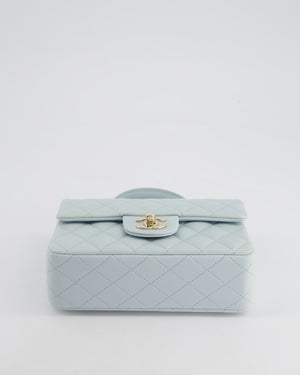 Chanel Baby Blue Mini Rectangular Top Handle Bag in Lambskin Leather with Champagne Gold Hardware