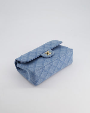 *HOT* Chanel Blue Denim Small Double Flap Bag With Quilting Detail and Champagne Gold Hardware