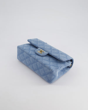 *HOT* Chanel Blue Denim Small Double Flap Bag With Quilting Detail and Champagne Gold Hardware