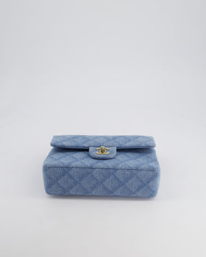 *HOT* Chanel Blue Denim Small Double Flap Bag With Quilting Detail and Champagne Gold Hardware