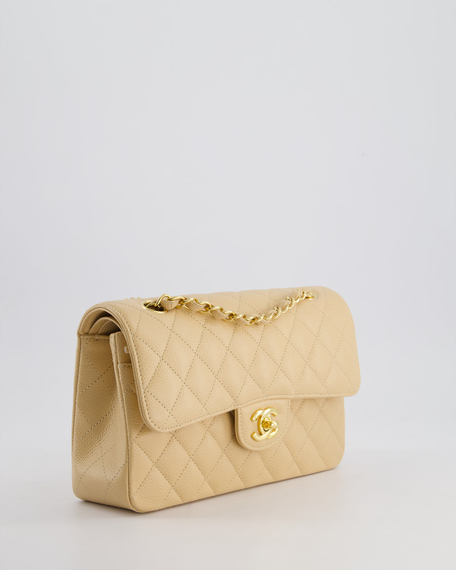 *RARE* Chanel Beige Small Classic Double Flap Bag in Caviar Leather with Gold Hardware