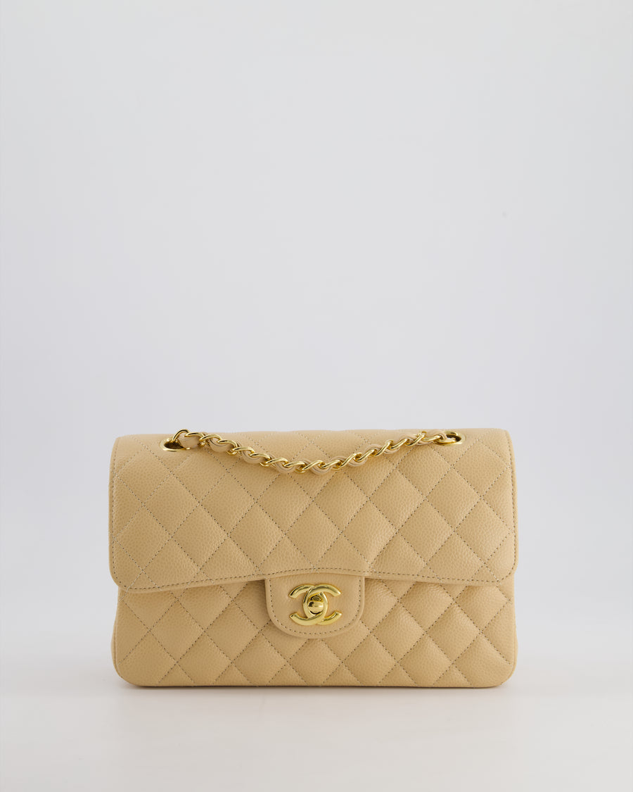 *RARE* Chanel Beige Small Classic Double Flap Bag in Caviar Leather with Gold Hardware