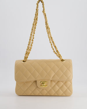 *RARE* Chanel Beige Small Classic Double Flap Bag in Caviar Leather with Gold Hardware