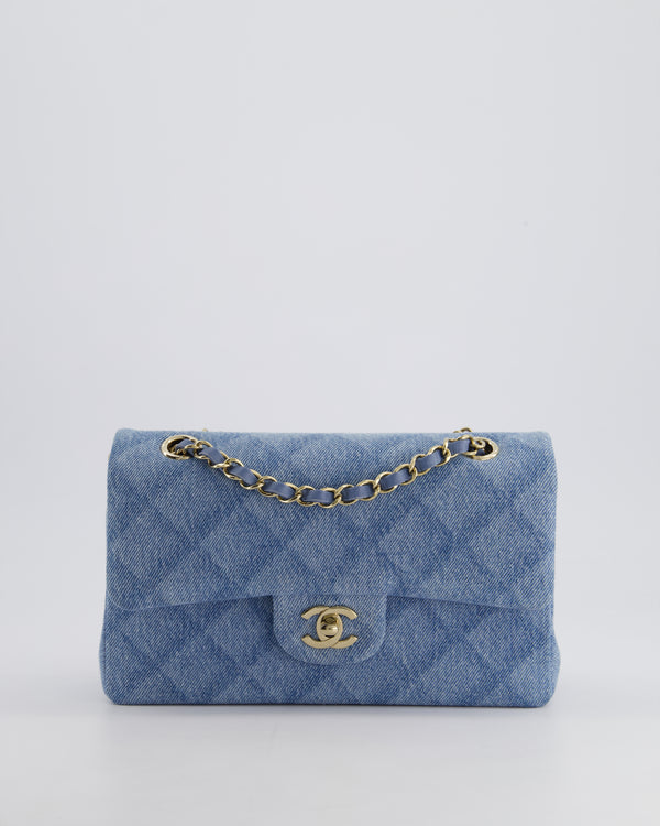 *HOT* Chanel Blue Denim Small Double Flap Bag With Quilting Detail and Champagne Gold Hardware